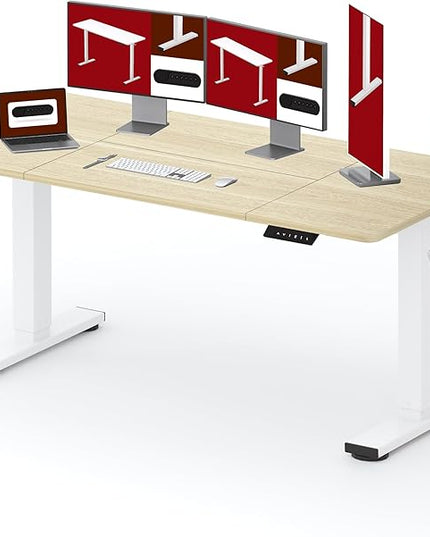 SANODESK Standing Desk Height Adjustable Electric Stand up Desk 71x32 Inches Sit Stand Home Office with Splice Board, White Frame/White Wood Grain