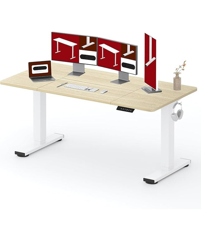 SANODESK Standing Desk Height Adjustable Electric Stand up Desk 71x32 Inches Sit Stand Home Office with Splice Board, White Frame/White Wood Grain