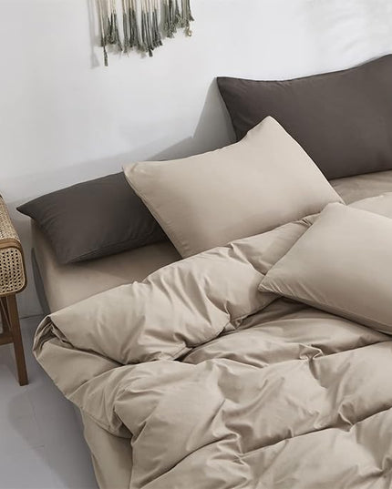 Luxlovery Khaki Comforter Set Twin Cream Coffee Bedding Set Minimalist Bedding Set Solid Dark Champagne Blanket Quilts Modern Ultra Soft Breathable Taupe Color Comforter Set