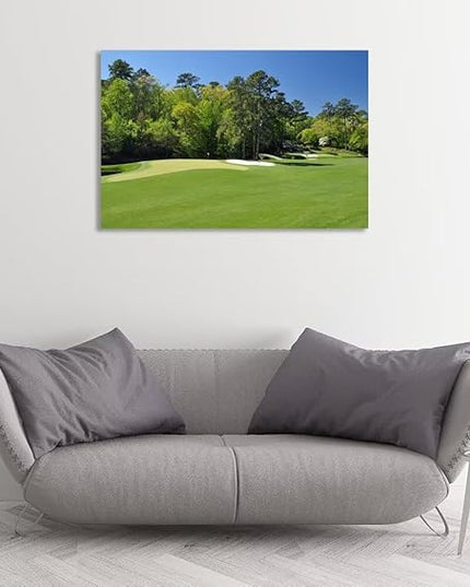 Augusta National Golf Club 11th Hole Wall Art - Augusta Golf Course Wall Art for Living Room Bedroom Bathroom - Augusta Golf Course Picture Poster Canvas Prints Framed Ready to Hang(24''H x 36''W)