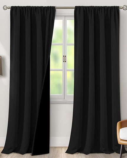 BGment Black Blackout Curtains for Living Room 95 Inch Long, Extra Long Thermal Insulated 100% Room Darkening Soundproof Energy Saving Rod Pocket Window Curtains, 2 Panels, Each Panel 52 Inch Wide