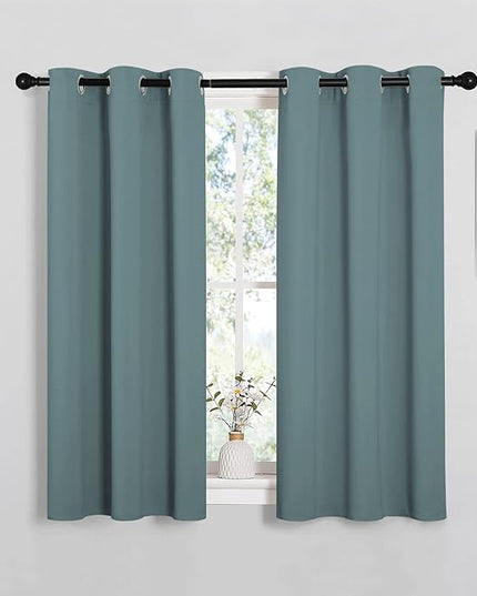 NICETOWN Greyish Blue Kitchen Window Curtains Over Sink - Window Treatment Thermal Insulated Grommet Light Blocking Curtains & Drapes for Bedroom/Bathroom, 2 Panels, W34 x L50