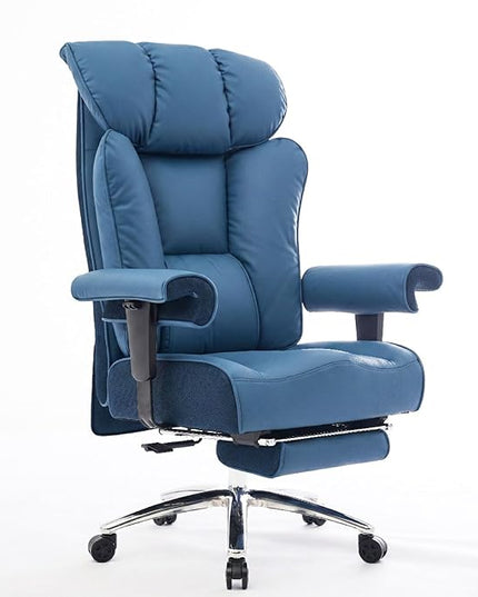 Efomao Ergonomic Office Chair 450LBS with Foot Rest, High Back PU Leather Big and Tall Executive Chair with Adjustable Padded Armrests, Lumbar Support for Home or Work, Heavy Duty Computer Chair, Blue