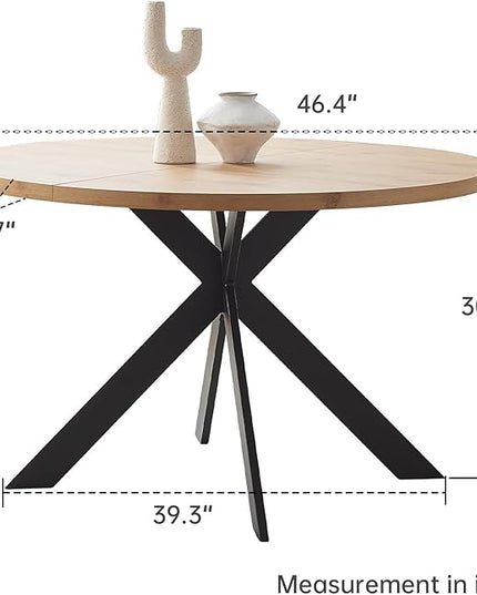 46.4" Round Dining Table Set, Mid Century Modern Round Dining Table for 4-6 Person, Steel Legs, Leisure Coffee Table for Kitchen Dining Room, Save Space