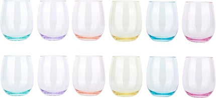 KOXIN-KARLU Classic 18-ounce Acrylic Stemless Wine Glasses, Unbreakable Mixed Drinkware Plastic Tumbler, set of 12 Multicolor