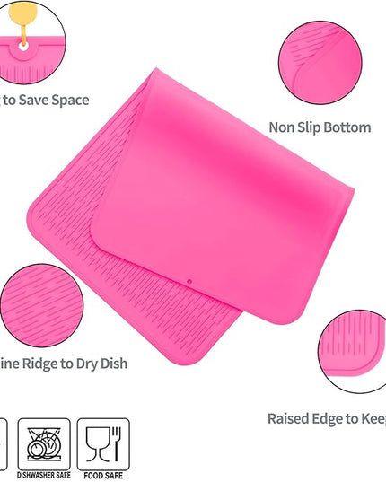 Silicone Dish Drying Mat for Multiple Usage,Easy clean,Eco-friendly,Heat-resistant Silicone Mat for Kitchen Counter or Sink,Refrigerator or Drawer Liner Rose 4XL 32 inches x 18 inches