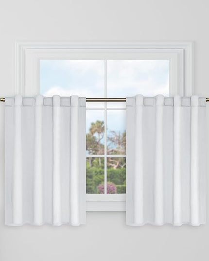 BGment White Blackout Curtains 36 Inch Length for Half Windows - 34 x 36 inch Rod Pocket and Back Tab Thermal Insulated Room Darkening Short Curtains for Cafe, 2 Panels, Greyish White