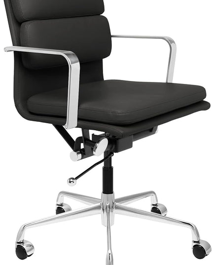 Laura Davidson Furniture SOHO II Padded Management Office Chair - Mid Back Desk Chair with Arm Rest, Swivel & Cushion Availability, Made of Faux Leather, Black, Computer Chair