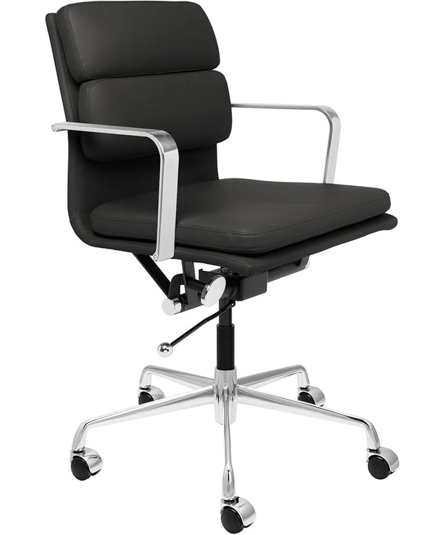 Laura Davidson Furniture SOHO II Padded Management Office Chair - Mid Back Desk Chair with Arm Rest, Swivel & Cushion Availability, Made of Faux Leather, Black, Computer Chair