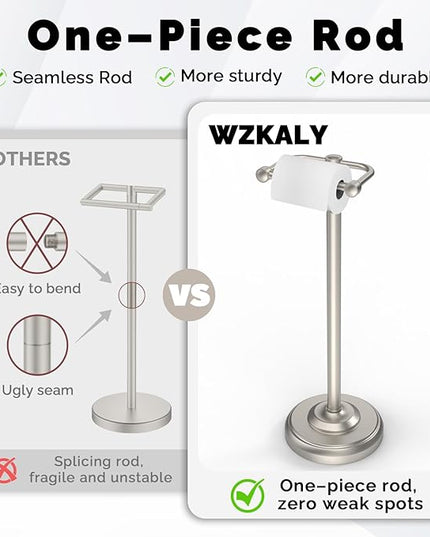 Toilet Paper Holder Stand, Brushed Nickel Toilet Paper Holder Free Standing, Post Pivoting Design & Stable Weighted Base SUS304 Stainless Steel for Bathroom(Mega Roll)