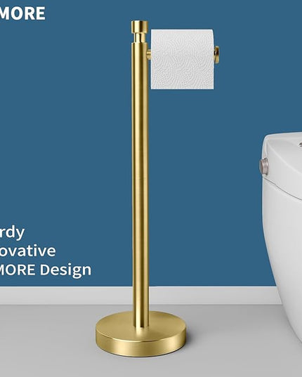 YUMORE Toilet Paper Holder Stand Freestanding, Weighted and Sturdy Stainless Steel Design with Non-Slip Cap, Gold Rustproof Tissue Roll Holder for Modern Bathroom, RV
