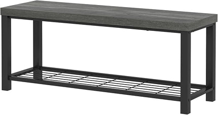 EXCEFUR Entryway Bench, Industrial Metal and Wood Storage Bench for Living Room, Indoor Shoe Rack Bench Seat, 43.3 Inch Grey