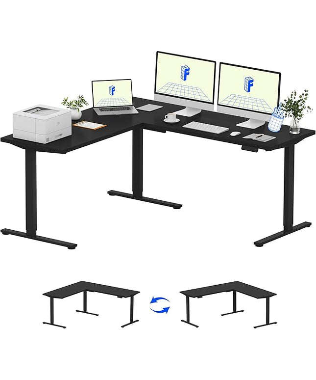 FLEXISPOT L Shaped Standing Desk, 71 x 63 Inch Electric Height Adjustable Corner Desk, Sit Stand Computer Workstation, Preset Controller, Home Office, Black Frame with Black Top