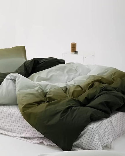 Houseri Gradient Army Green White Comforter Set California King, 3 Piece Dark Olive Green Bedding Cal King Size Luxury Light Green Ombre Dizzying Bed Sets Men Women Forest Green Quilt Blanket Cal King