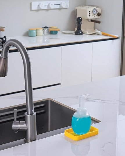 Silicone Kitchen Sink Organizer Tray for Multiple Usage,Easy Clean Sponges Holder for Kitchen Bathroom Counter or Sink,Dish Soap Dispenser,Scrubber,Bottle,Cup Yellow 4.9”x 3.2”