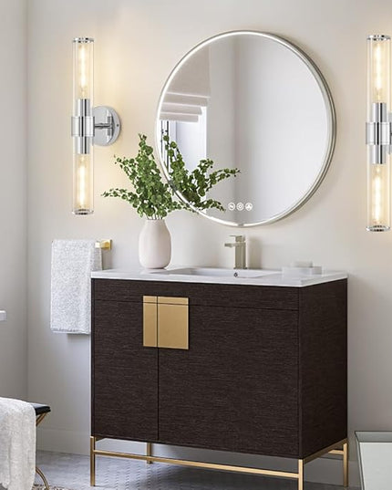 Chrome Wall Sconce, Bathroom Light Fixtures in Clear Glass Indoor Wall Sconces, Modern Sconce Wall Lighting Up and Down Vanity Lights Fixtures for Bathroom,Living Room - Bulb Not Included
