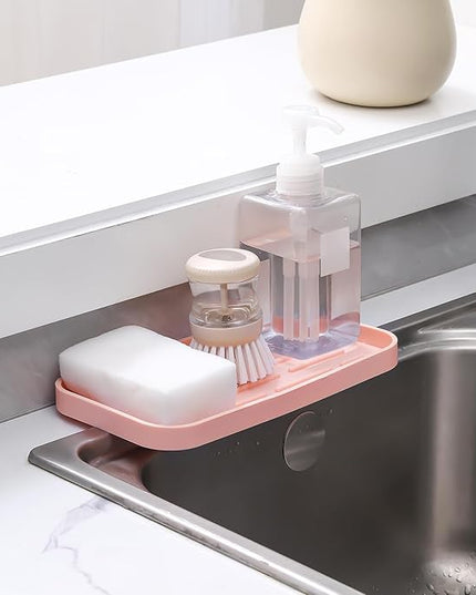 Silicone Kitchen Sink Organizer Tray for Multiple Usage,Easy Clean,Eco-Friendly Sponges Holder for Kitchen Bathroom Counter or Sink,Dish Soap Dispenser,Scrubber,Bottle,Cup Pink 10”x 5.3”