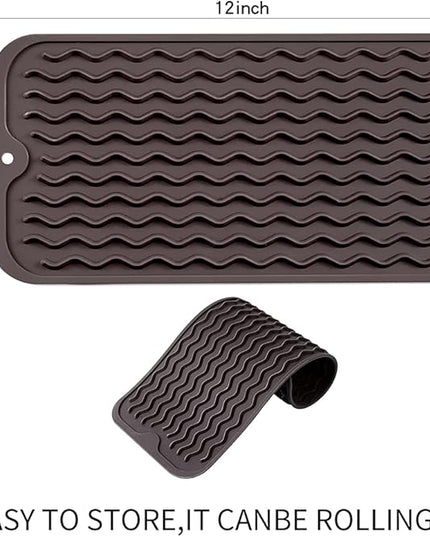 Silicone Dish Drying Mat for Multiple Usage,Easy clean,Eco-friendly,Heat-resistant Silicone Mat for Kitchen Counter or Sink,Refrigerator or Drawer Liner Coffee S 12 inches x 6 inches