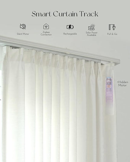 Graywind Rechargeable Smart Curtains Compatible with Alexa Google Remote Control Automatic Drapes for Sliding Door Room One-Way or Split Draw Joinable Curtain Custom Width Up to 220"(Mose)