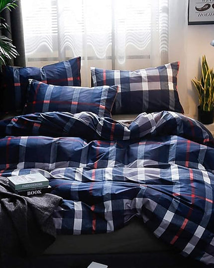 Houseri Navy Blue Plaid Comforter Set Full Dark Blue Buffalo Checkered Bedding Sets for Teen Boys Vintage Navy Grid Gingham Bed Sets Preppy Tartan Dorm Quilt Blanket Full