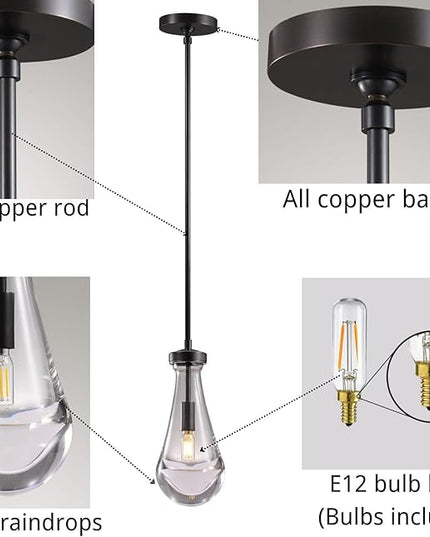 Raindrop Pendant Lights, Modern Black Pendant Lights for Kitchen Island, Dining Room Light Fixture Raindrop Chandelier, Chandelier for Living Room Hallway, Including The Bulb
