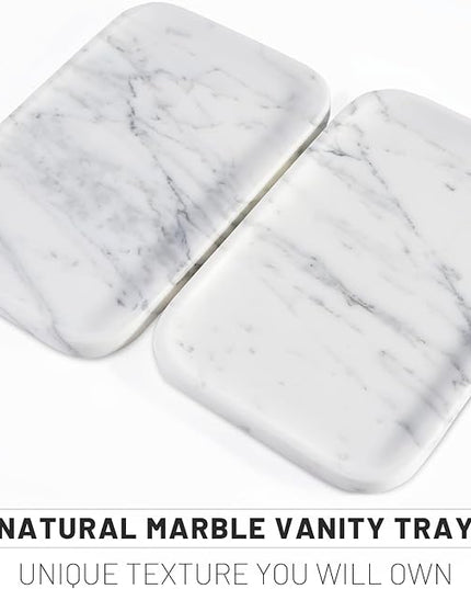 Arabescato Marble Vanity Tray - Decorative Organizer for Bathroom Countertop, Dresser, Kitchen Sink