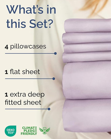 Extra Deep King Sheet Set - 6 Piece Breathable and Cooling Sheets - Hotel Luxury Bed Sheets Set - Easy Fit - Soft, Wrinkle Free and Comfy Sheets Set - Light Lavender Sheet Set with Extra Deep Pockets