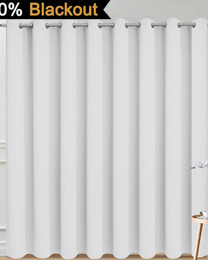 Yakamok 100% Blackout Thermal Insulated Curtains, Noise Reducing Barrier Panel for Sliding Glass Door, 2 Thick Layers Heat Full Light Blocking Patio Door Drapery, Greyish White, W100 x L84, 1 Panel