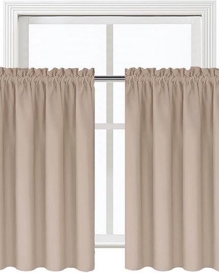 DWCN Blackout Curtains for Living Room Thermal Insulated, Energy Saving & Noise Reducing Bedroom Curtains, Camel, W 42x L 36 Inch, Set of 2 Rod Pocket Curtain Panels