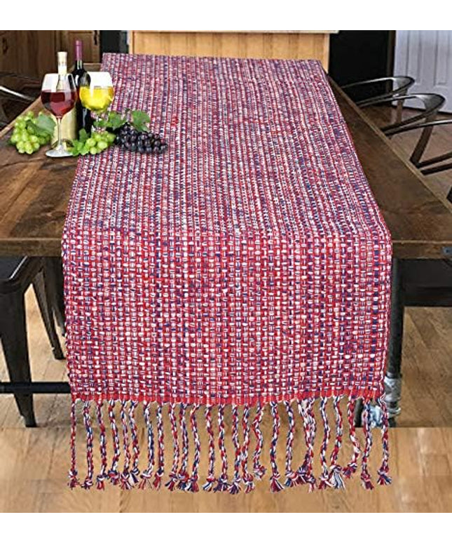 Urban Villa Table Runner 100%Cotton Two Tone Tablerunner Home Kitchen Dining Décor Table Runner 14''x72''Red/Blue/White Table Runner with Fringes Cocktail Party Wedding BBQ's Everyday use Table Runner