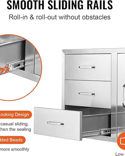 VEVOR BBQ Island Drawers 38.1W x 22.6H x 20.8D, Outdoor Kitchen Door Drawer Combo Cabinets, BBQ Access Door/Triple Drawers Combo, Stainless Steel Handles, Perfect for BBQ Island Patio Grill Station