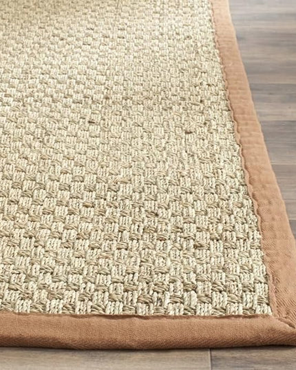 SAFAVIEH Area Rug 3x5 - Natural Fiber Collection - Natural & Brown, Seagrass, Basketweave Pattern with Border (NF114B)