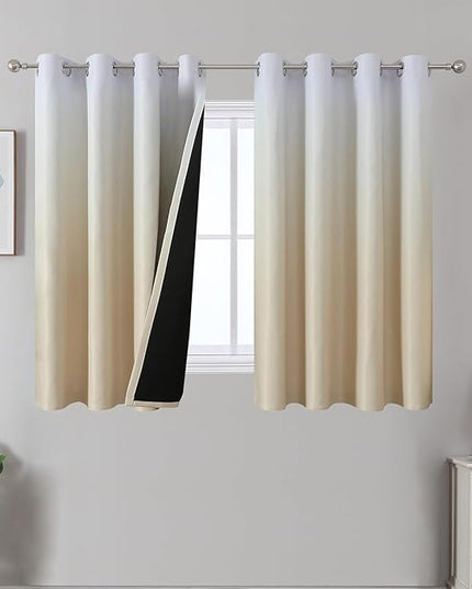 Estelar Textiler Beige and Greyish White Blackout Curtains for Bedroom 54 Inches Long, Room Darkening Thermal Insulated Ombre Grommet Curtains & Drapes for Kitchen and Bathroom, 52Wx54L, 2 Panels