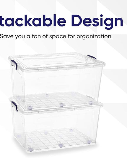 Superio Storage Bins with Lids- Clear Boxes for Organizing, Stackable Plastic Containers- BPA Free, Non-Toxic, Odor Free, Organizer for Home, Office, Dorm (6 Pack, 85 Qt (Wheeled))