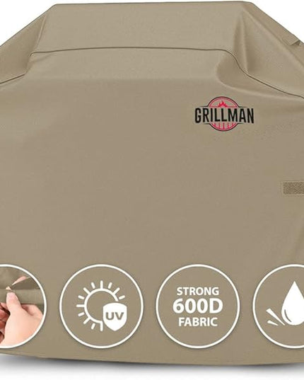 Grill Cover by Grillman, Tan, 72 Inch, BBQ Outdoor Grill Covers, Charcoal & Gas Grills, Waterproof, Rip-Proof, Weather-Resistant, Anti-UV, Barbecue Cover for Weber, Genesis, Charbroil, Nexgrill, etc