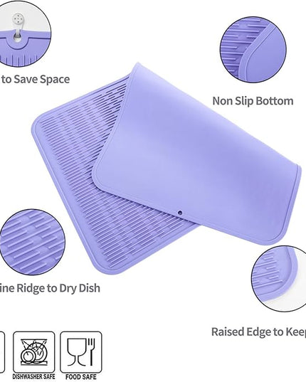 Silicone Dish Drying Mat for Multiple Usage,Easy clean,Eco-friendly,Heat-resistant Silicone Mat for Kitchen Counter or Sink,Refrigerator or Drawer Liner Light Purple 4XL 32 inches x 18 inches