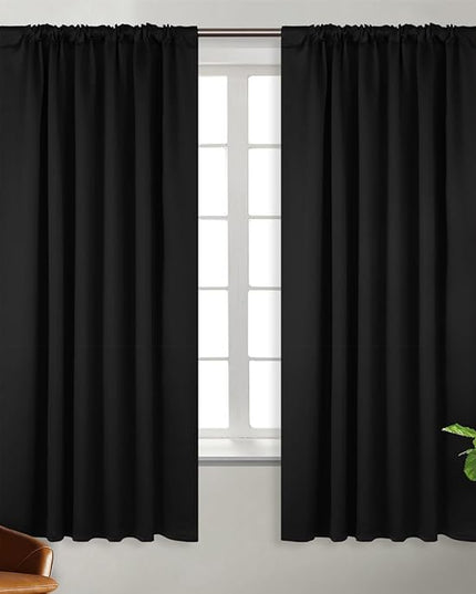 BGment Black Curtains 63 inch - Rod Pocket and Back Tab Thermal Blackout Curtains for Bedroom Room Darkening Curtains for Living Room, 2 Curtain Panels, 52 x 63 Inch