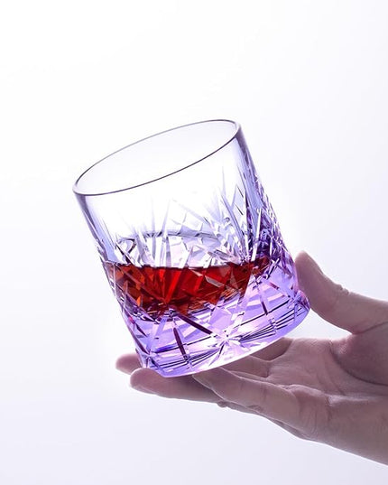 KAMMAK Crystal Whiskey Glasses Set, 8.12 oz (240 ml) Purple Old Fashioned Tumbler, Hand Blown Thick Base Colored Glass with Delicate Rim & Seamless Design for Scotch, Bourbon, Cocktails