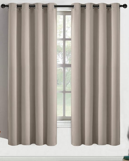 Yakamok Room Darkening Blackout Curtains Thermal Insulated Grommet Curtain Panels for Bedroom, 52W x 63L, Natural, 2 Panels