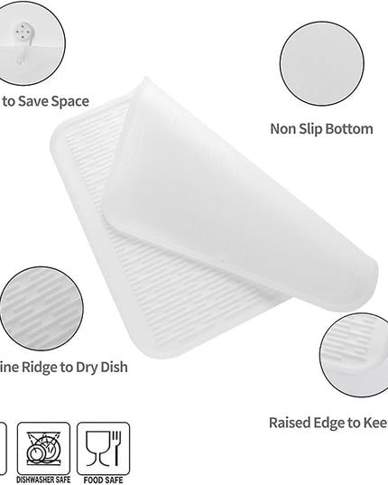 Silicone Dish Drying Mat for Multiple Usage,Easy clean,Eco-friendly,Heat-resistant Silicone Mat for Kitchen Counter or Sink,Refrigerator or Drawer Liner Translucent XL 18 inches x 16 inches