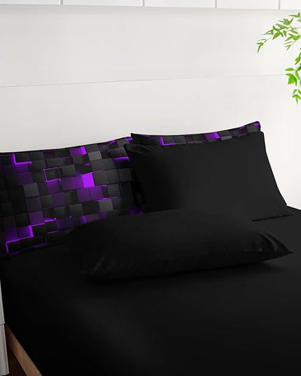 Geometric Violet Black King Comforter Set,Light Honeycomb Bedding Set 7 Piece in A Bag,Bed Sheet Set Geometry Decor,Microfiber Lightweight All Season
