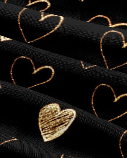 Twin Size Golden Hearts Duvet Cover with Pillowcases Gold Glitter Bed Set Black Bedding Comforter Cover for Gilrs Bedroom