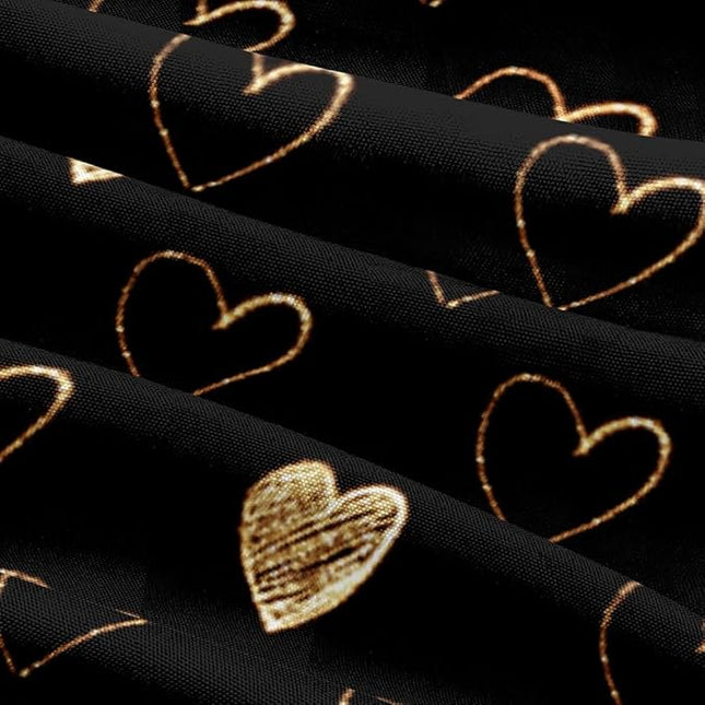 Twin Size Golden Hearts Duvet Cover with Pillowcases Gold Glitter Bed Set Black Bedding Comforter Cover for Gilrs Bedroom
