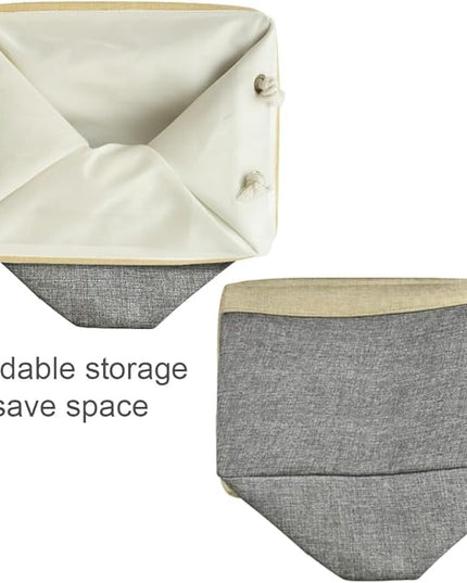 TheWarmHome Storage Basket for Organizing - Fabric Large Cubes 3 Pack 16x12x12 inch Baskets, Cube Storage Bin for Shelves Organizer Closet Cloth Gift Toy (Gold & Grey)
