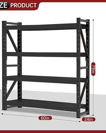 60" W Storage Shelves Heavy Duty, 4 Tier Metal Garage Shelving Units, 5000LBS Heavy Duty Adjustable Shelf, Garage Storage Rack, Industrial Shelving for Shop, Warehouse,60" W x 24" D x 79" H
