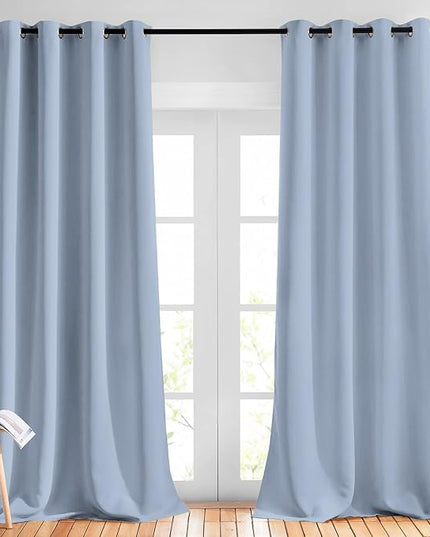 NICETOWN Blackout Vintage Blue Curtains for Bedroom, Energy Saving Thermal Insulated Sound Dampening Window Curtains Grommet Room Darkening for Living Room, 2 Panels, W52 x L90
