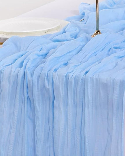 Socomi 3pcs Blue Christmas Cheesecloth Table Runner Boho Rustic Gauze 120 inch 10FT Cheese Cloth Runner for Wedding Party Baby Shower Birthday Home Decor Holiday Decorations