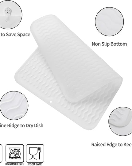 Silicone Dish Drying Mat for Multiple Usage,Easy clean,Eco-friendly,Heat-resistant Silicone Mat for Kitchen Counter or Sink,Refrigerator or drawer liner Translucent L 16 inches x 12 inches