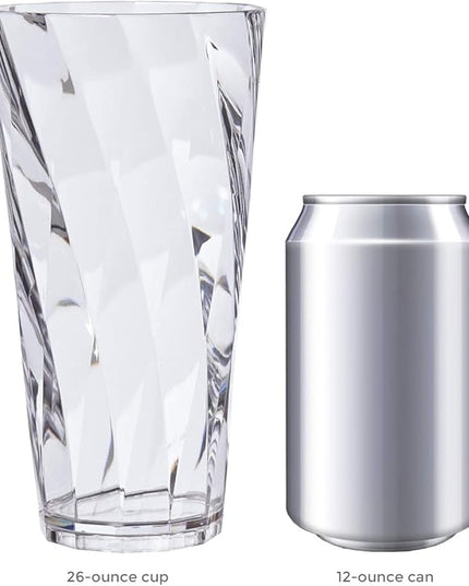 US Acrylic Optix Plastic Reusable Drinking Glasses (Set of 8) 26oz Iced-Tea Cups in Clear | BPA-Free Tumblers, Made in USA | Top-Rack Dishwasher Safe