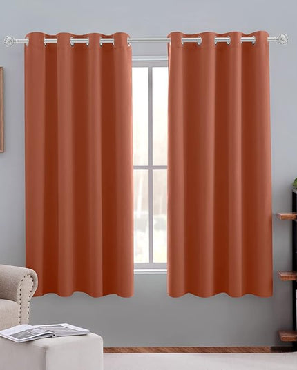 HOMEIDEAS Blackout Curtains for Bedroom 52 X 63 Inch Length 2 Panels Set Burnt Orange Room Darkening Bedroom Curtains, Soundproof Thermal Grommet Window Curtains for Living Room